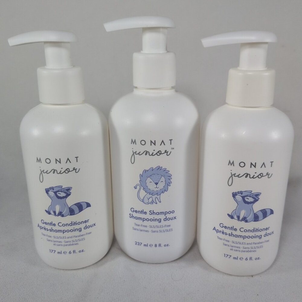 3 Lot MONAT Junior Line Gentle Shampoo +  Conditioner NEW 237 Ml 8 FL Oz Set New